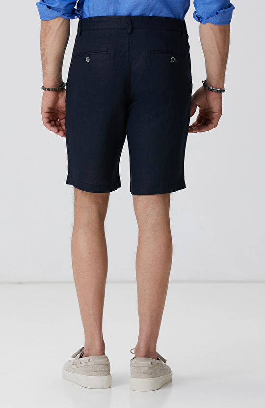 Lacivert Keten Şort