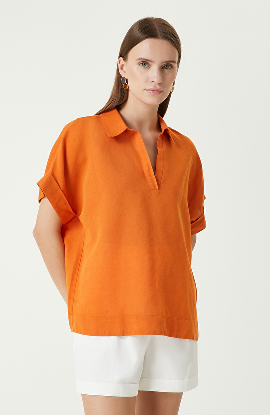 Turuncu Keten Mix Bluz