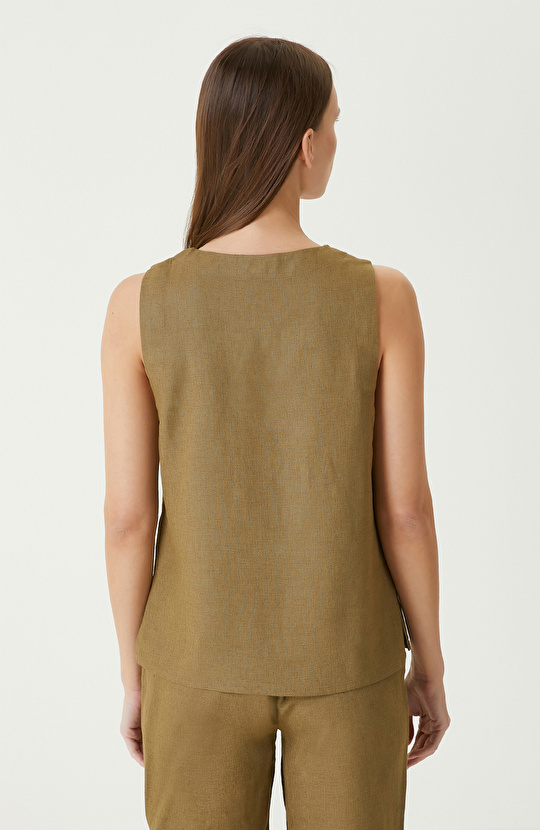 Haki Kadın Keten Mix Bluz