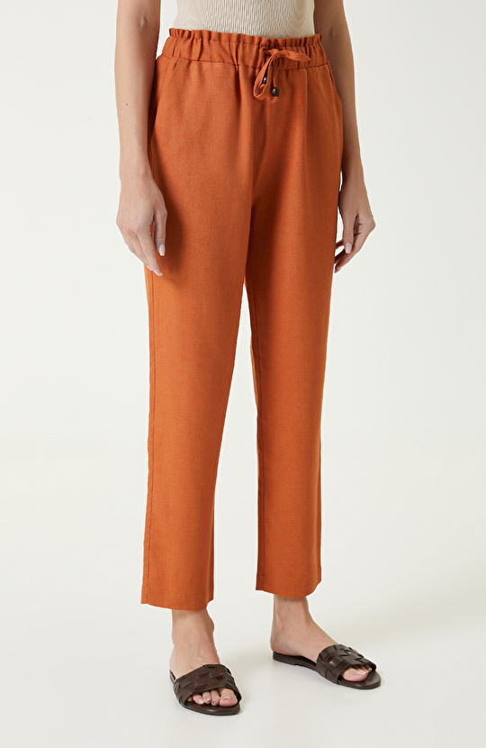 Turuncu Keten Pantolon