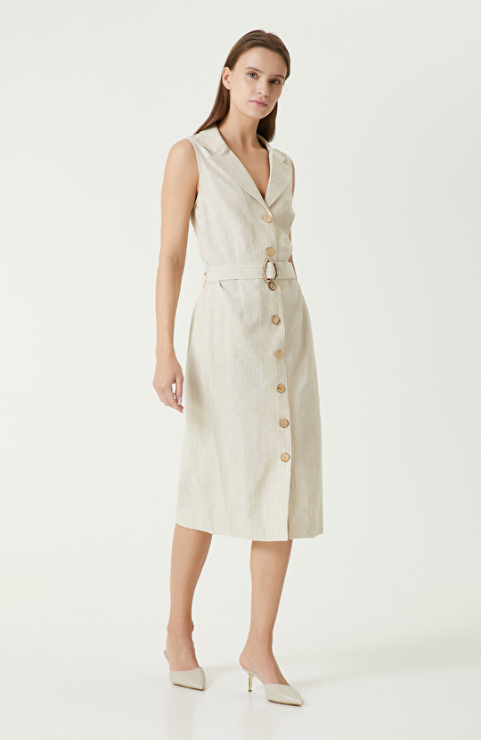 Bej Kadın Keten Elbise