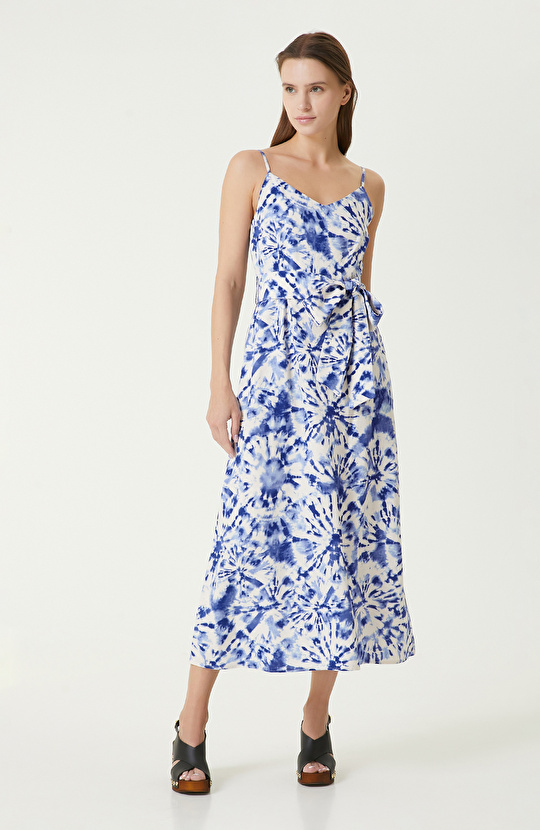 Mavi Kadın Keten Elbise