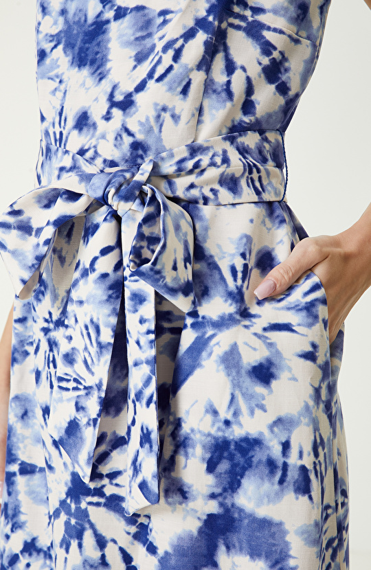 Mavi Kadın Keten Elbise