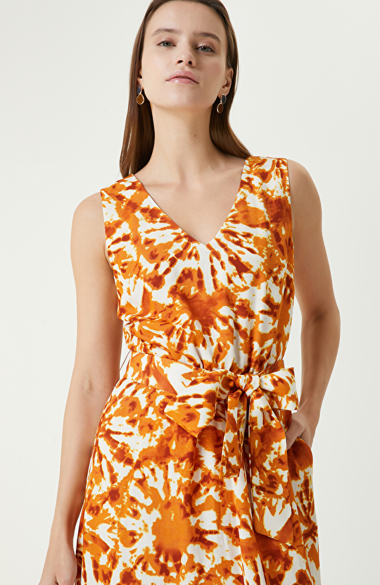 Turuncu Keten Elbise