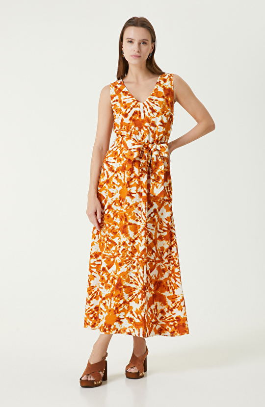 Turuncu Keten Elbise