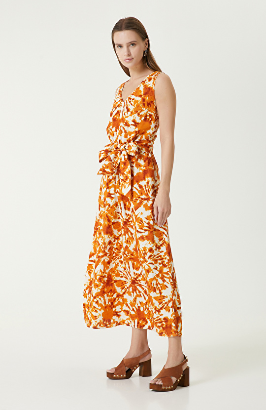 Turuncu Keten Elbise