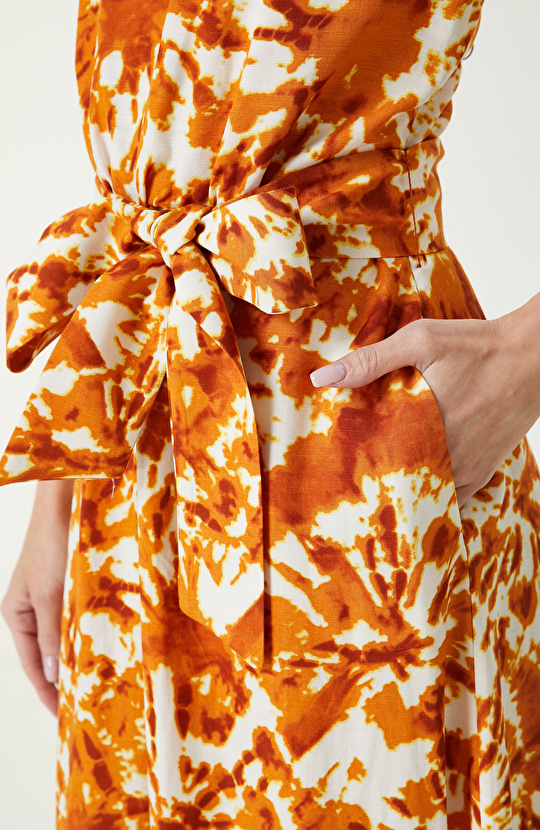 Turuncu Keten Elbise