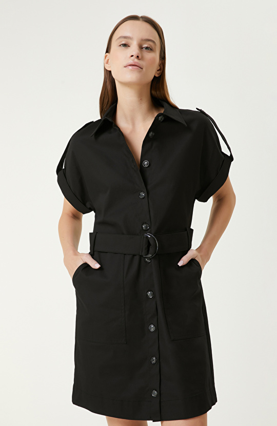 Siyah Diz Boy Elbise