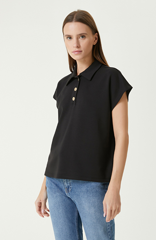 Siyah Kısa Kollu Sweatshirt