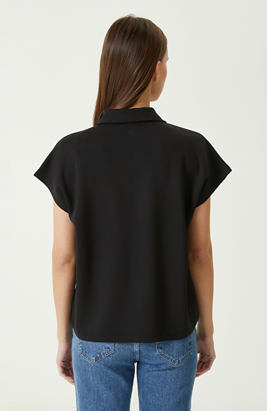 Siyah Kısa Kollu Sweatshirt