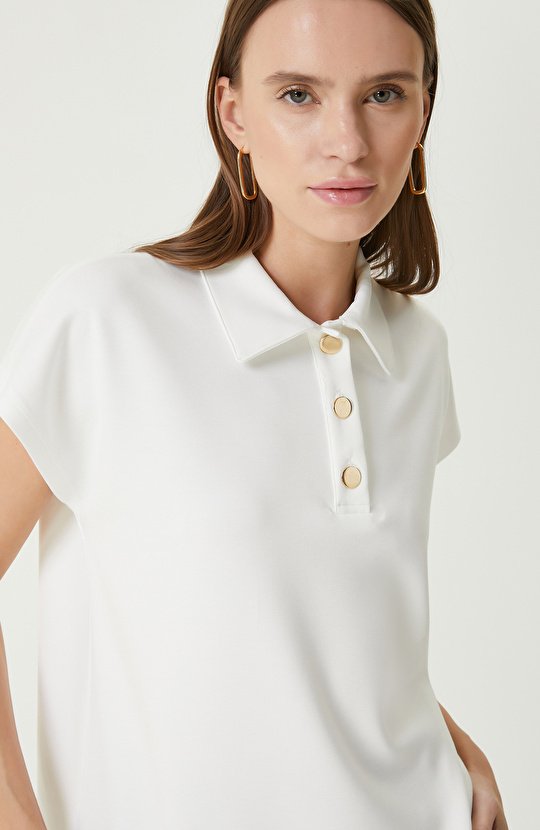 Ekru Kısa Kollu Sweatshirt