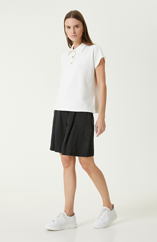 Ekru Kısa Kollu Sweatshirt