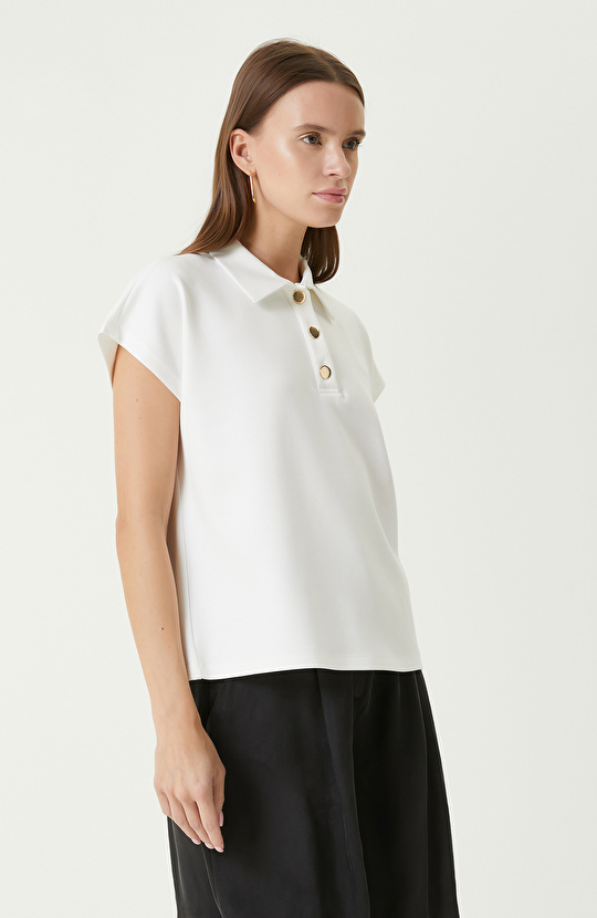 Ekru Kısa Kollu Sweatshirt