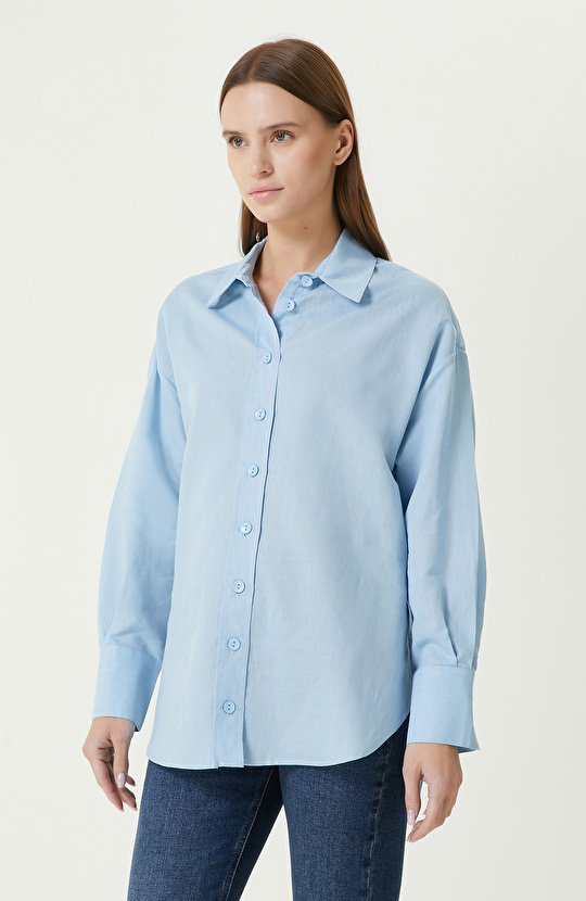 Mavi Keten Mix Gömlek