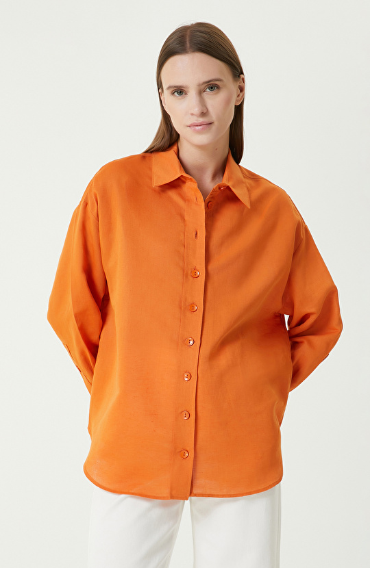 Turuncu Keten Mix Gömlek