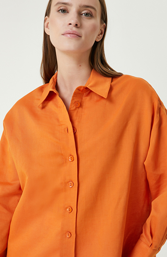 Turuncu Keten Mix Gömlek