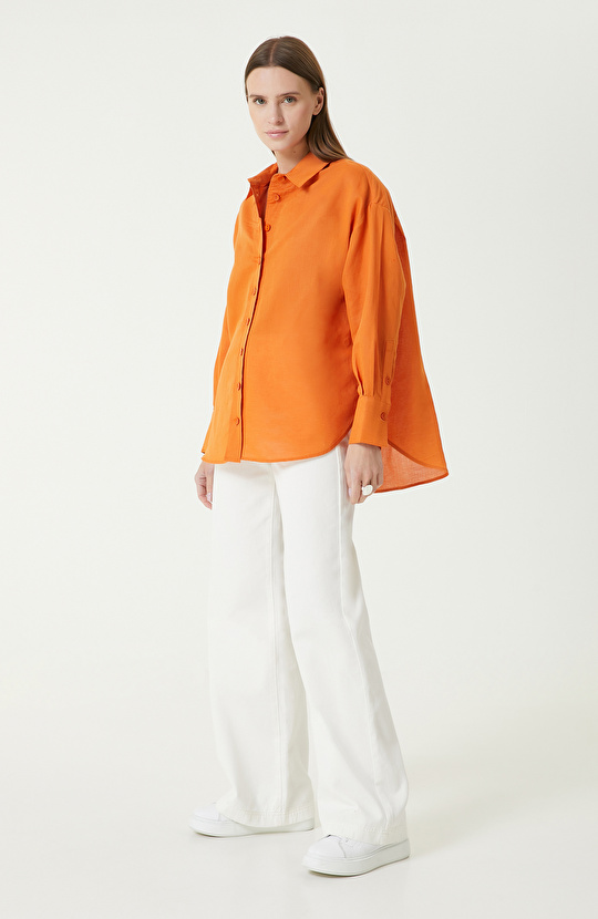 Turuncu Keten Mix Gömlek