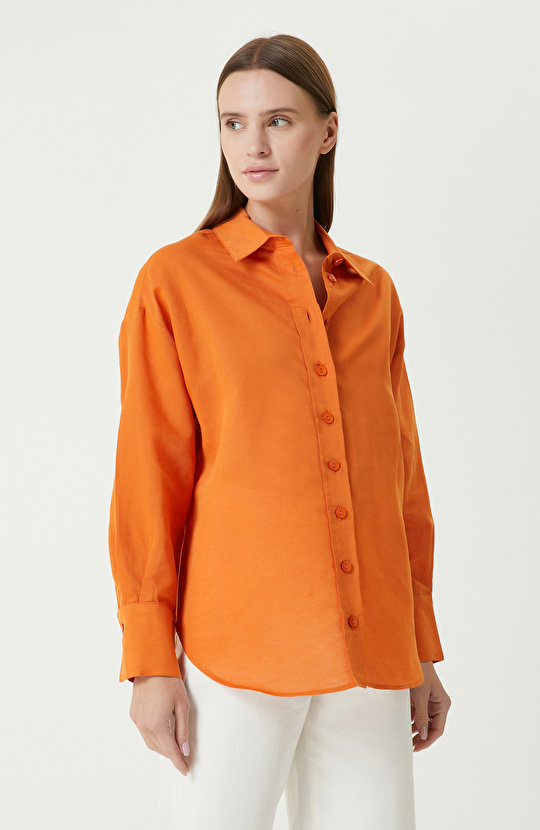 Turuncu Keten Mix Gömlek
