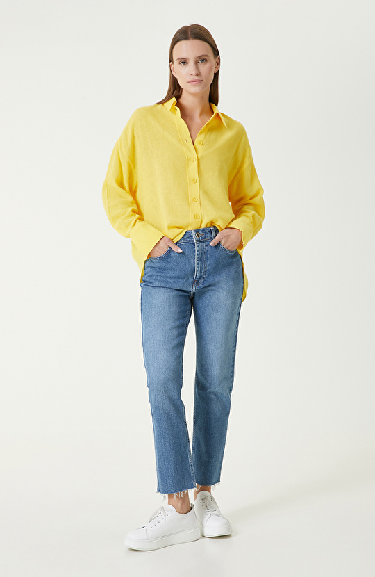 Sarı Keten Mix Gömlek