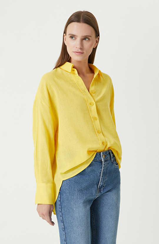 Sarı Keten Mix Gömlek