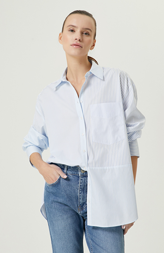 Mavi Beyaz Çizgili Gömlek