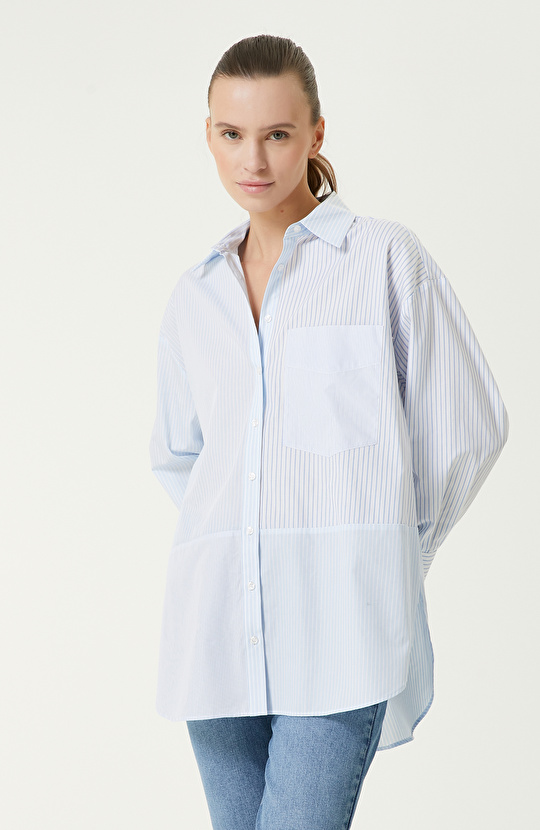 Mavi Beyaz Çizgili Gömlek