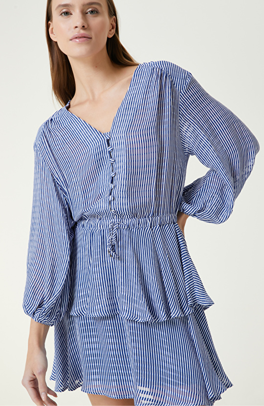 Mavi Beyaz Desenli Elbise