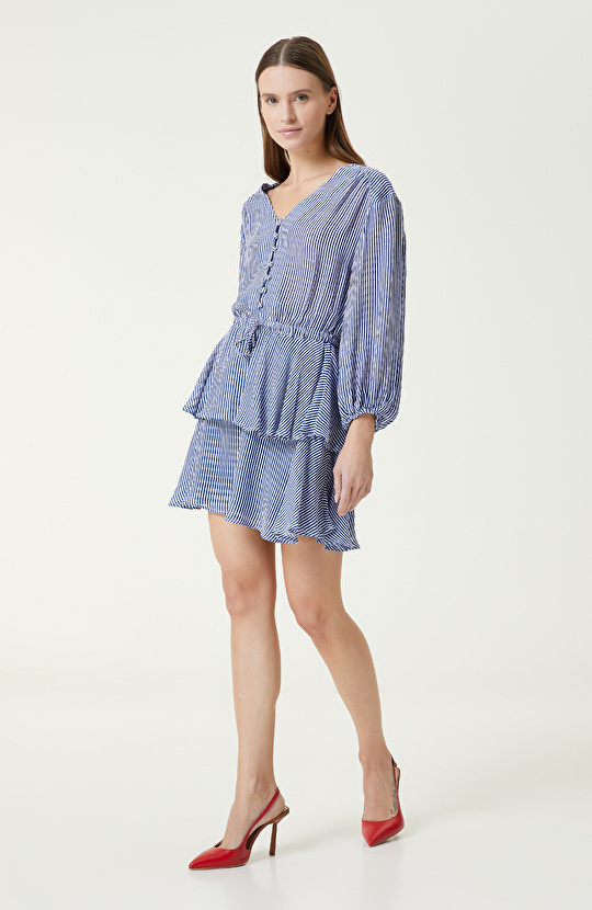 Mavi Beyaz Desenli Elbise