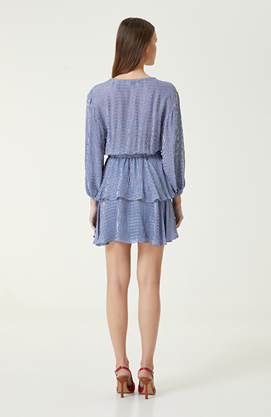 Mavi Beyaz Desenli Elbise