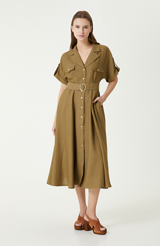 Haki Keten Elbise