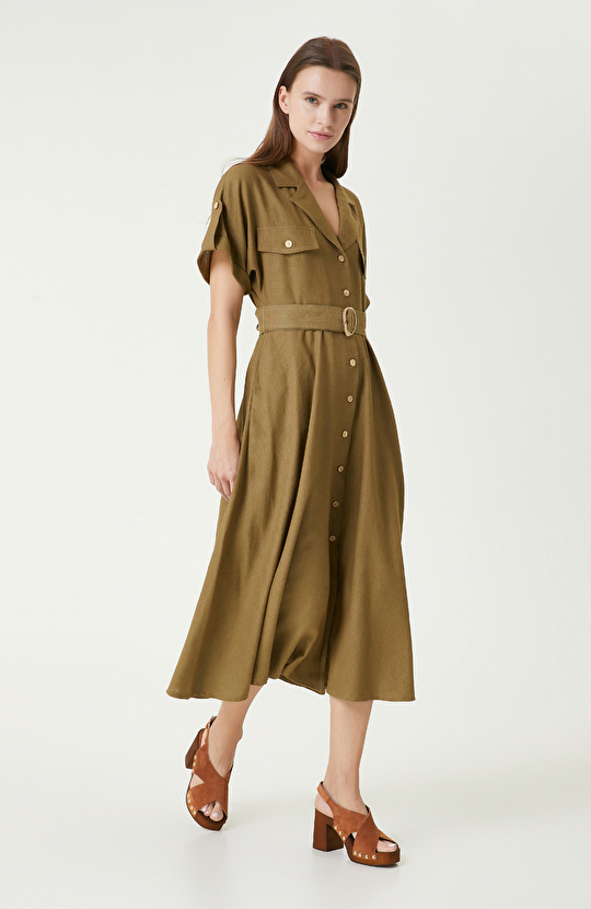 Haki Keten Elbise