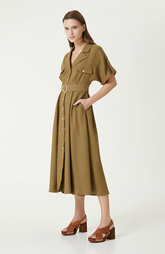 Haki Keten Elbise