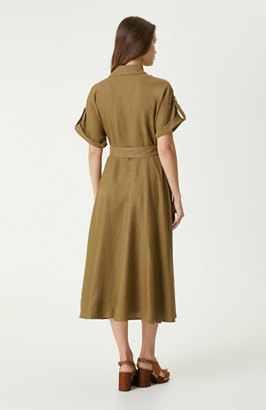 Haki Keten Elbise