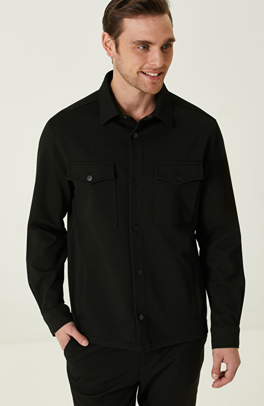 Siyah Armürlü Dış Gömlek