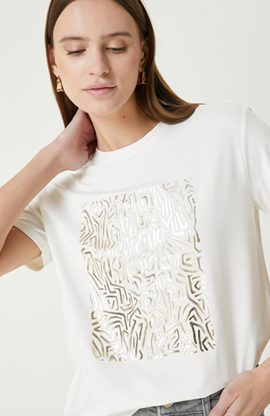 Ekru Baskılı T-shirt