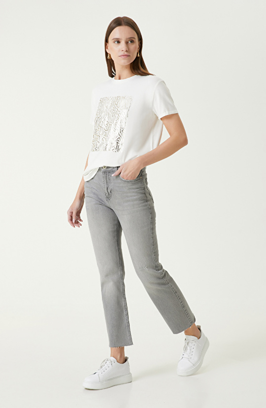 Ekru Baskılı T-shirt