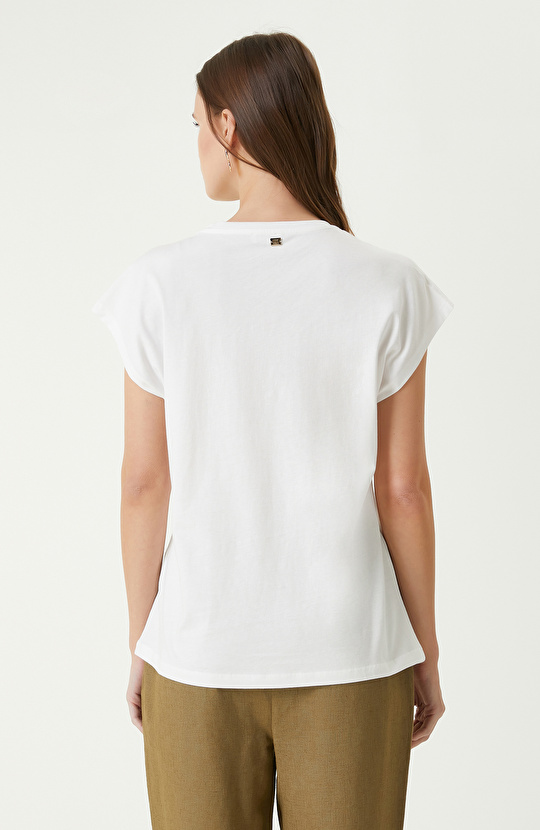 Ekru Nakışlı T-shirt