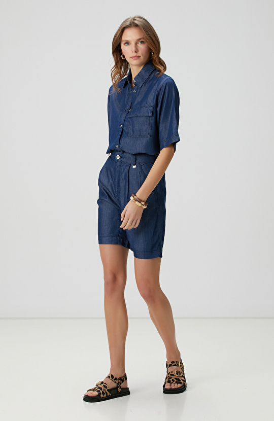 Açık Indigo Mavi Denim Şort