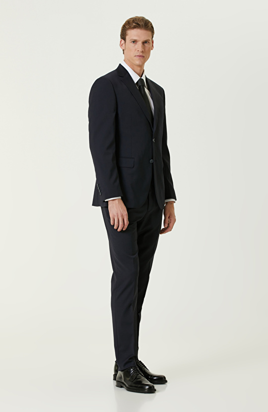 Lacivert Yün Karışımlı Çift Yırtmaç Takım Elbise