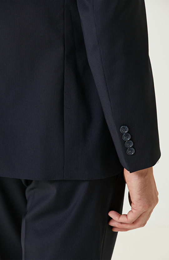 Lacivert Yün Karışımlı Çift Yırtmaç Takım Elbise