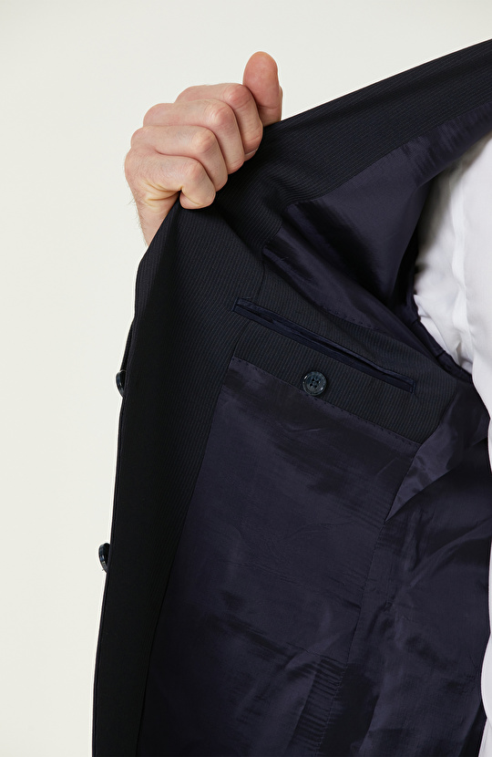 Lacivert Yün Karışımlı Çift Yırtmaç Takım Elbise