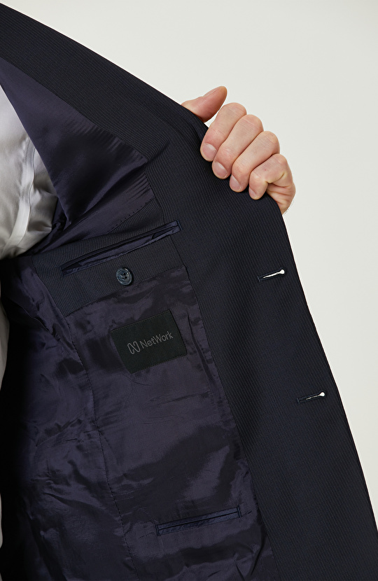 Lacivert Yün Karışımlı Çift Yırtmaç Takım Elbise