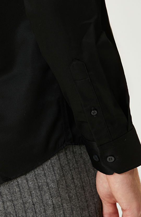 Siyah Non-Iron Saten Gömlek