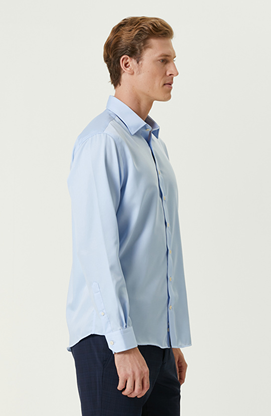 Açık  Mavi Comfort Fit Non-Iron Saten Gömlek
