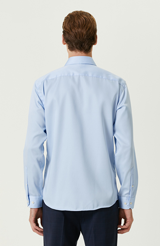 Açık  Mavi Comfort Fit Non-Iron Saten Gömlek