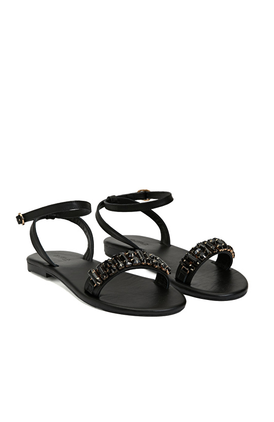 Siyah Kadın Deri Sandalet