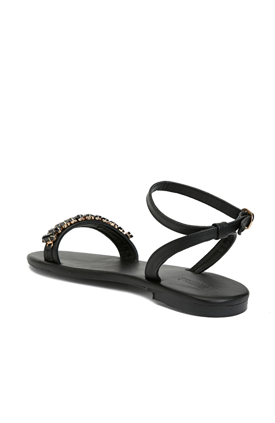 Siyah Kadın Deri Sandalet