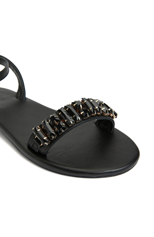 Siyah Kadın Deri Sandalet