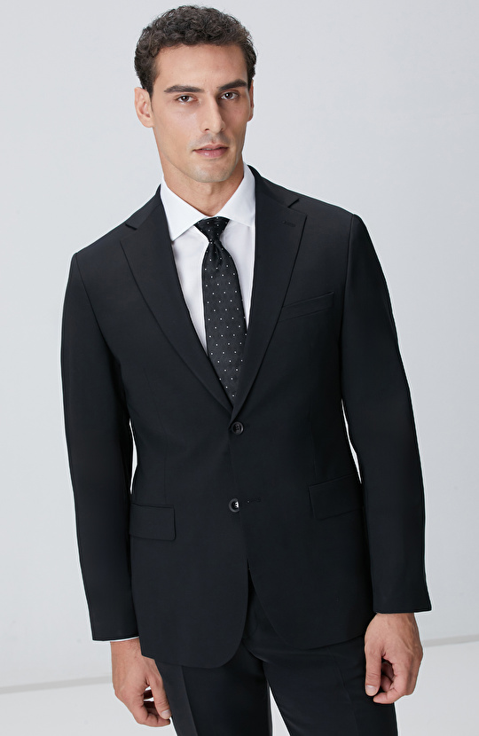 Siyah Yün Karışımlı Takım Elbise