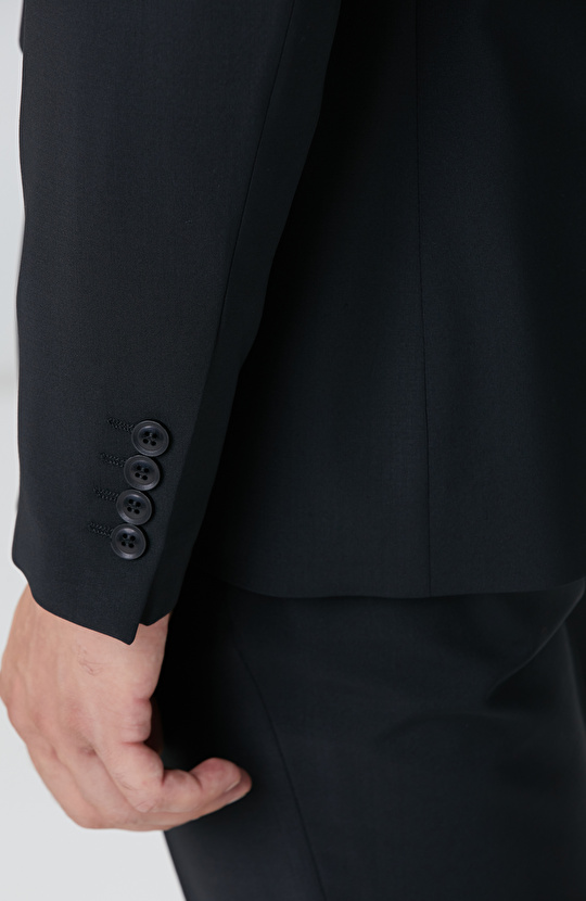 Siyah Yün Karışımlı Takım Elbise